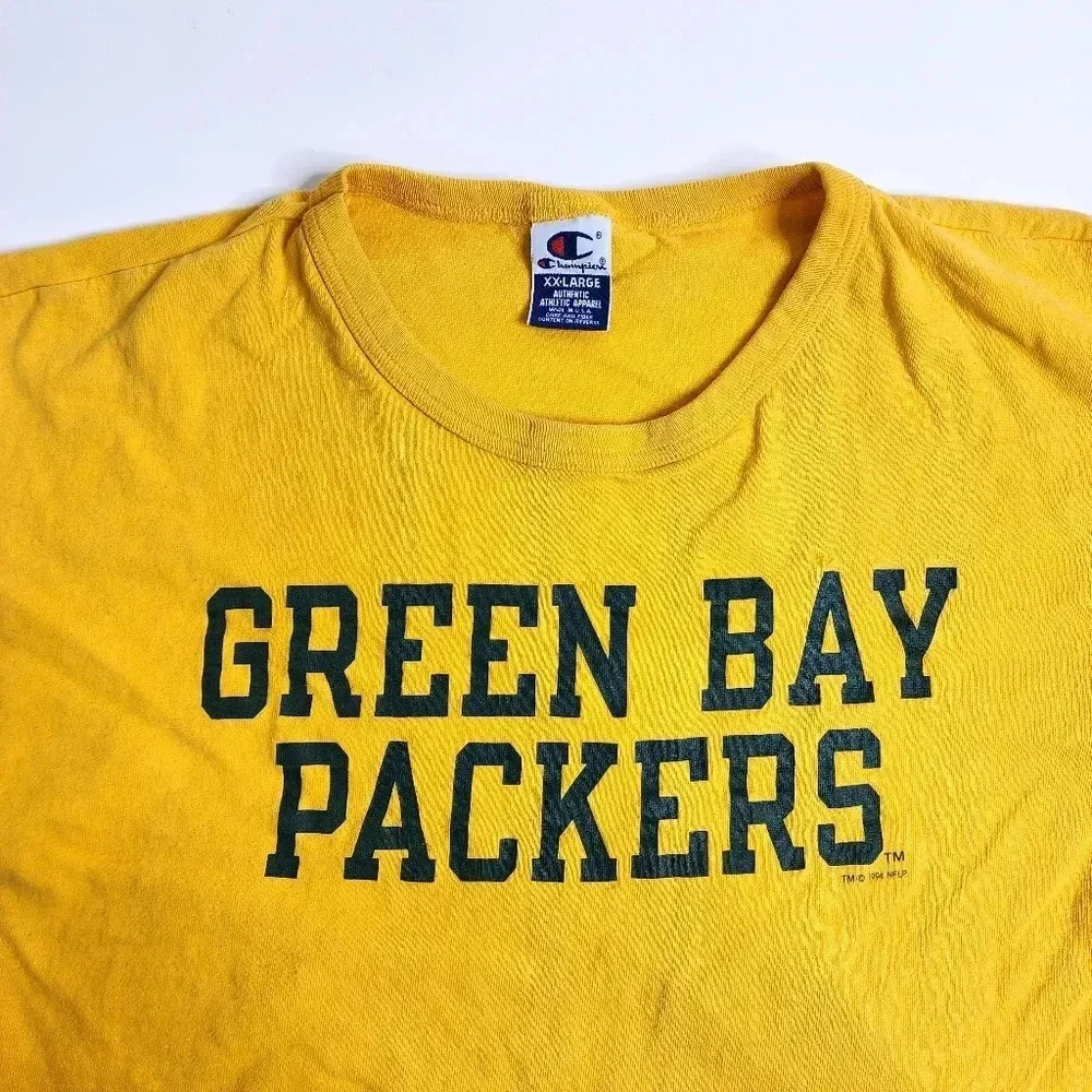 Vintage Champion Green Bay Packers Spell Out Shirt Size XXL 1994 USA Yel… - Picture 3 of 5